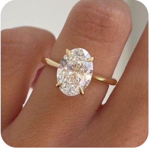Solitaire Gold Oval Engagement Ring - Picture 1 of 5